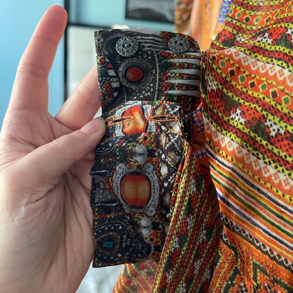 CAMILLA Orange Swarovski Encrusted Longsleeve Button Wrist Silk Blend Tunic - Picture 3 of 7